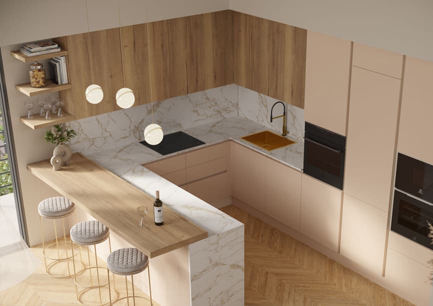 Cucina moderna con isola e top in marmo — PensareCasa Torino