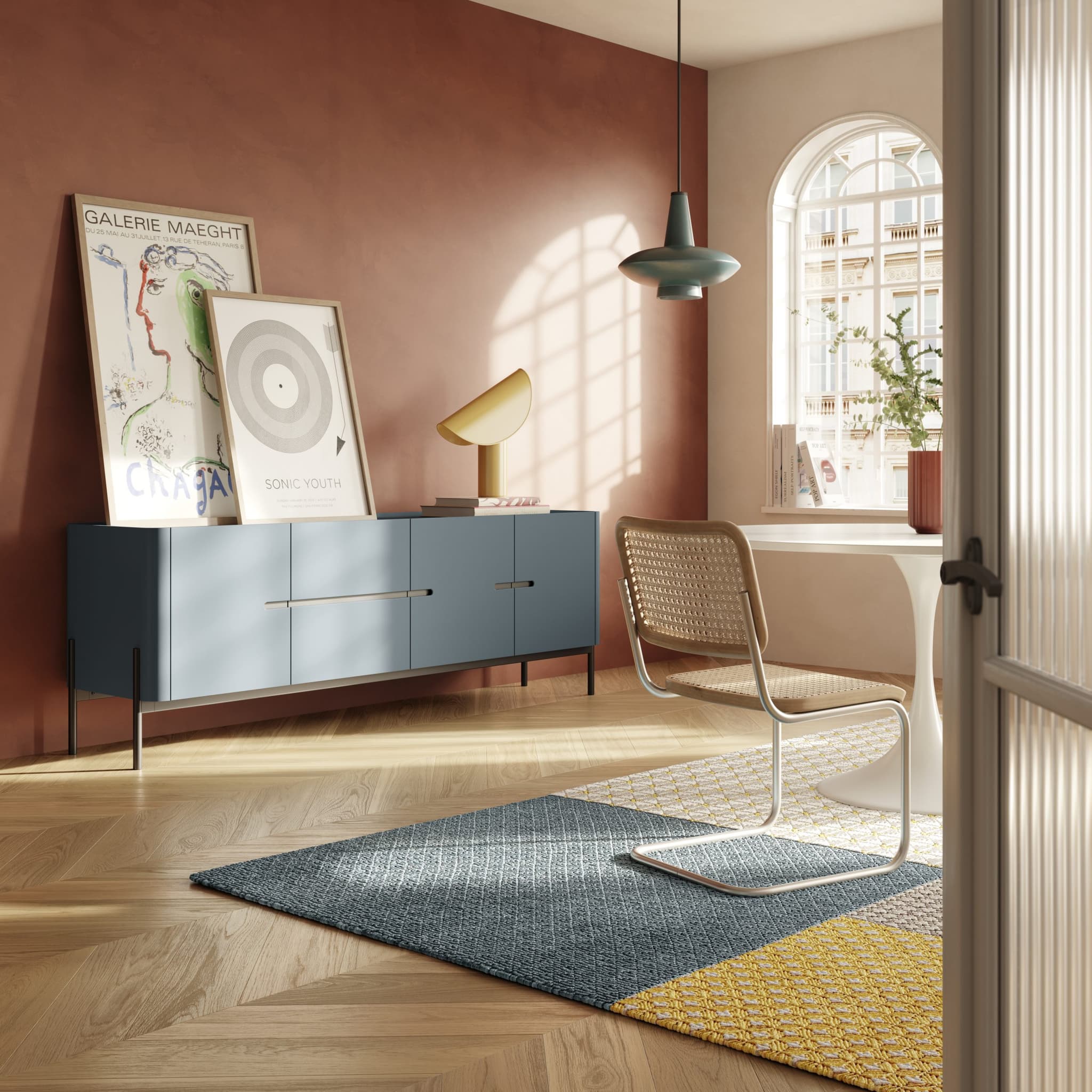 Soggiorno moderno con credenza e parquet — PensareCasa Torino