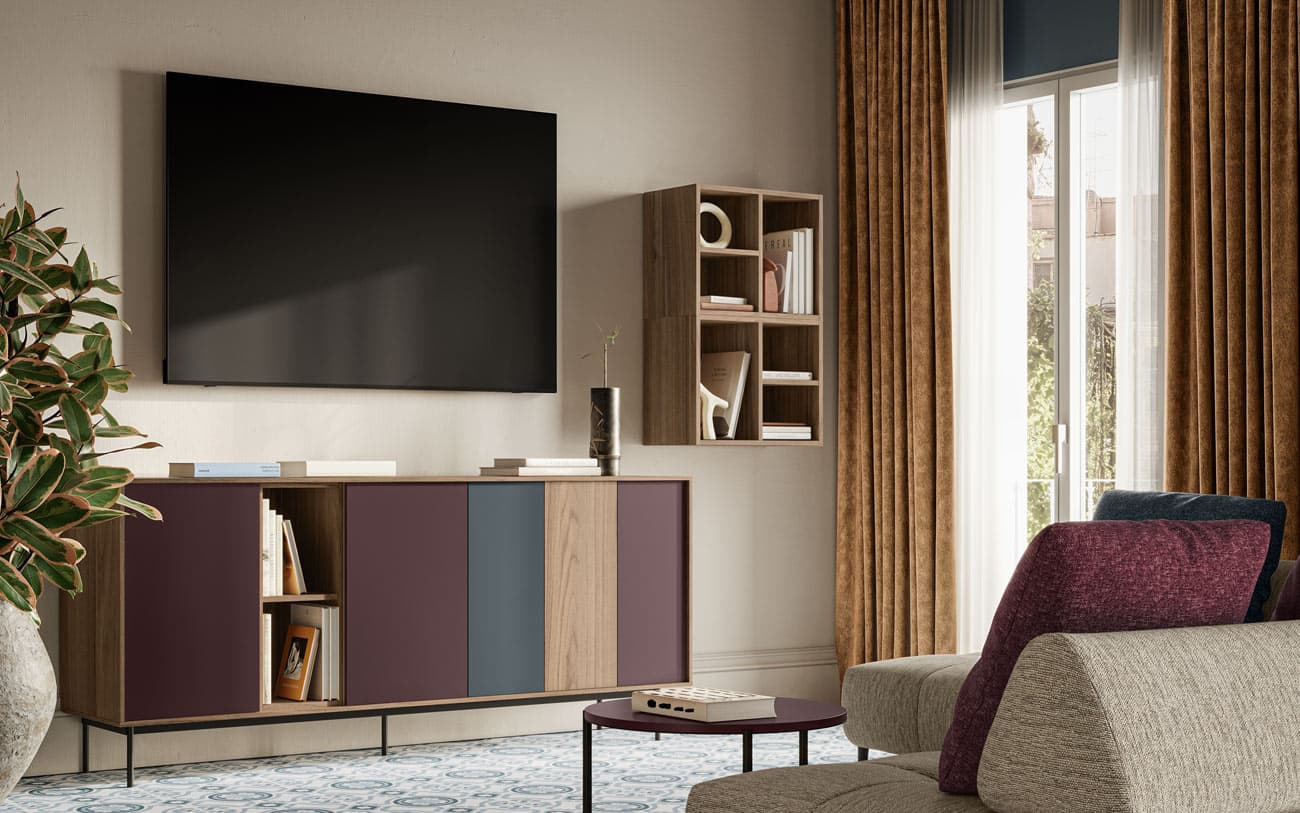 Madia componibile multicolore per living di un bed and breakfast