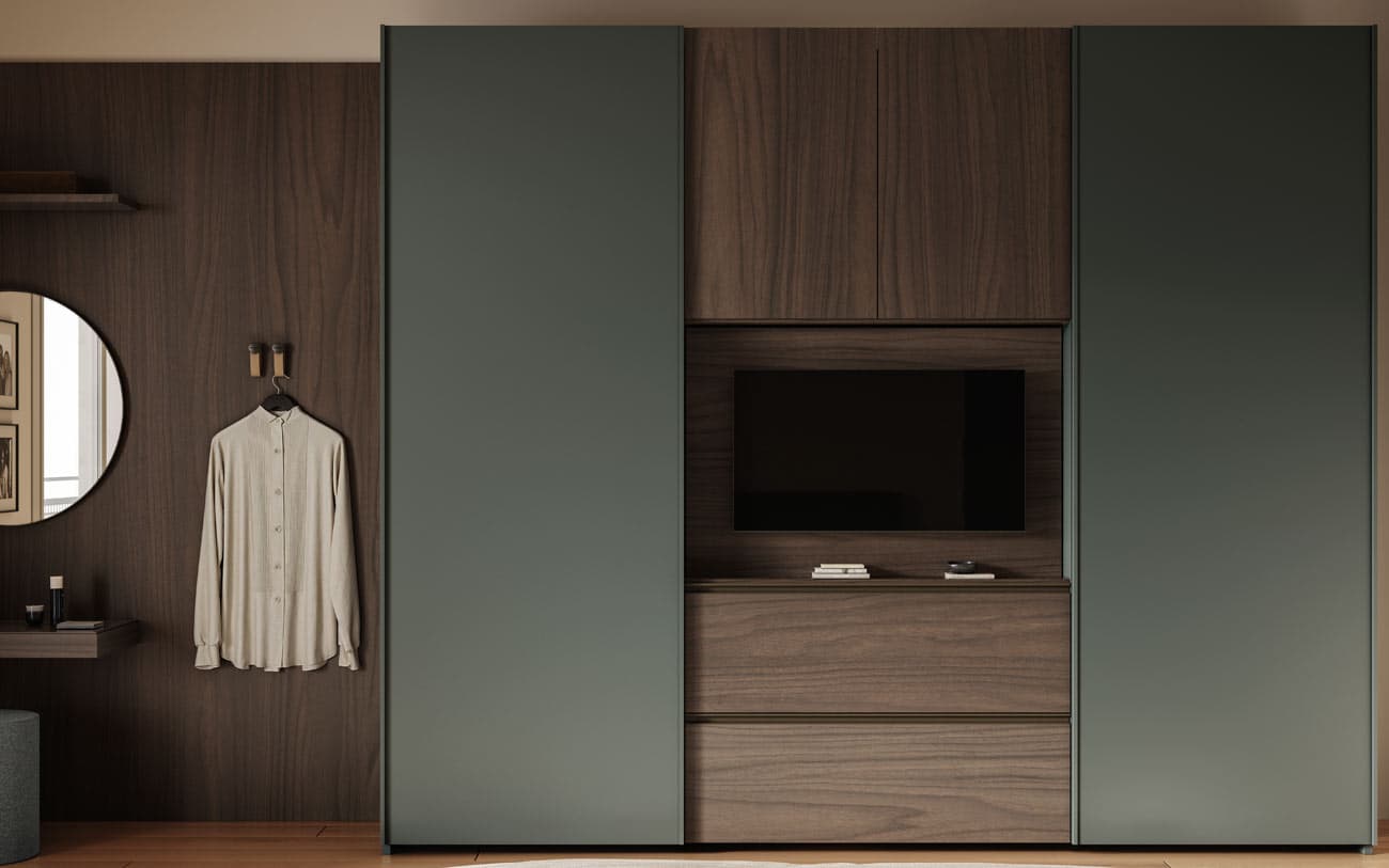 Armadio scorrevole multifunzione con porta TV orientabile — PensareCasa