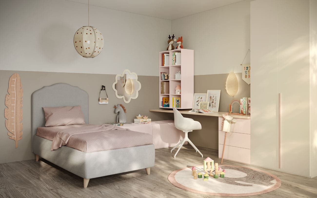 Cameretta colori pastello con testiera curvilinea — PensareCasa