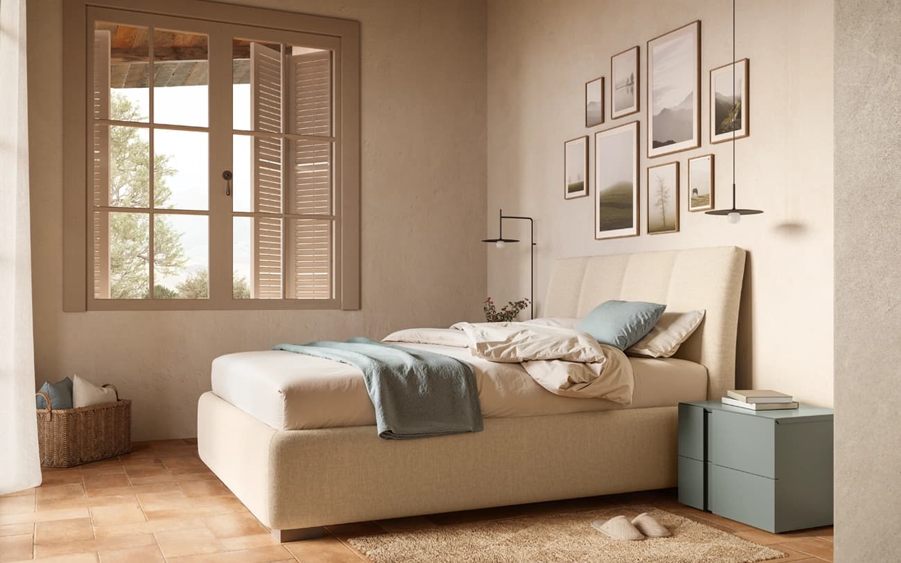 Letto Era con contenitore in tessuto — PensareCasa